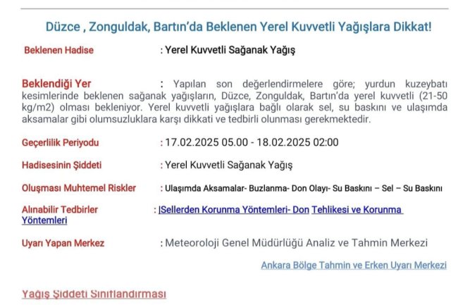 METEOROLOJİK UYARI !