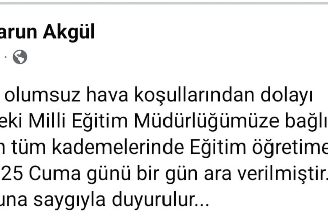 EĞİTİME BİR GÜN KAR ENGELİ !