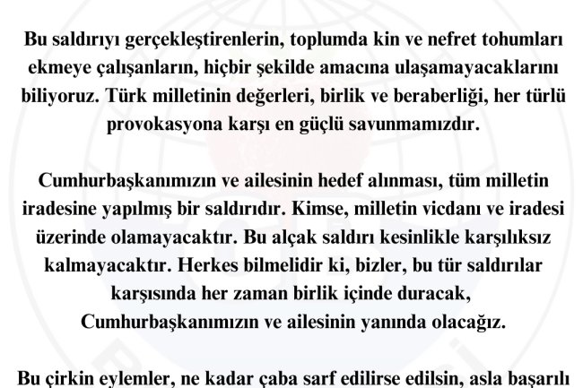 CUMHURBAŞKANIMIZIN MUHTEREM ANNESİNE VE AİLESİNE YAPILAN ALÇAK SALDIRIYI EN SERT ŞEKİLDE KINIYORUZ...