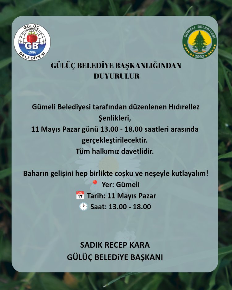 GÜLÜÇ BELEDİYESİNDEN DUYURULUR...