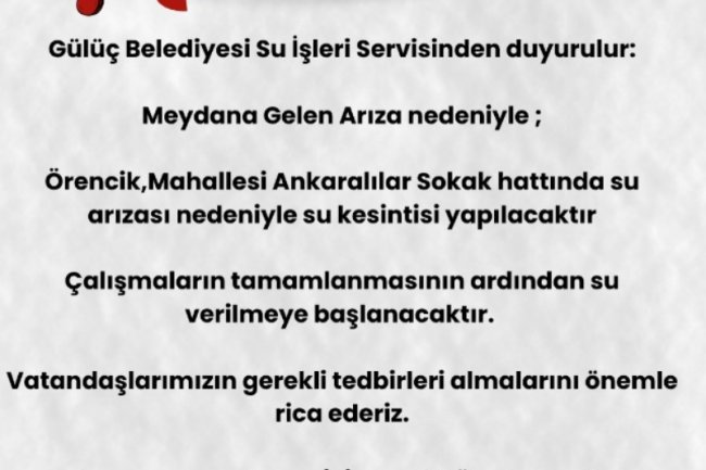 SU İŞLERİ SERVİSİNDEN DUYURULUR