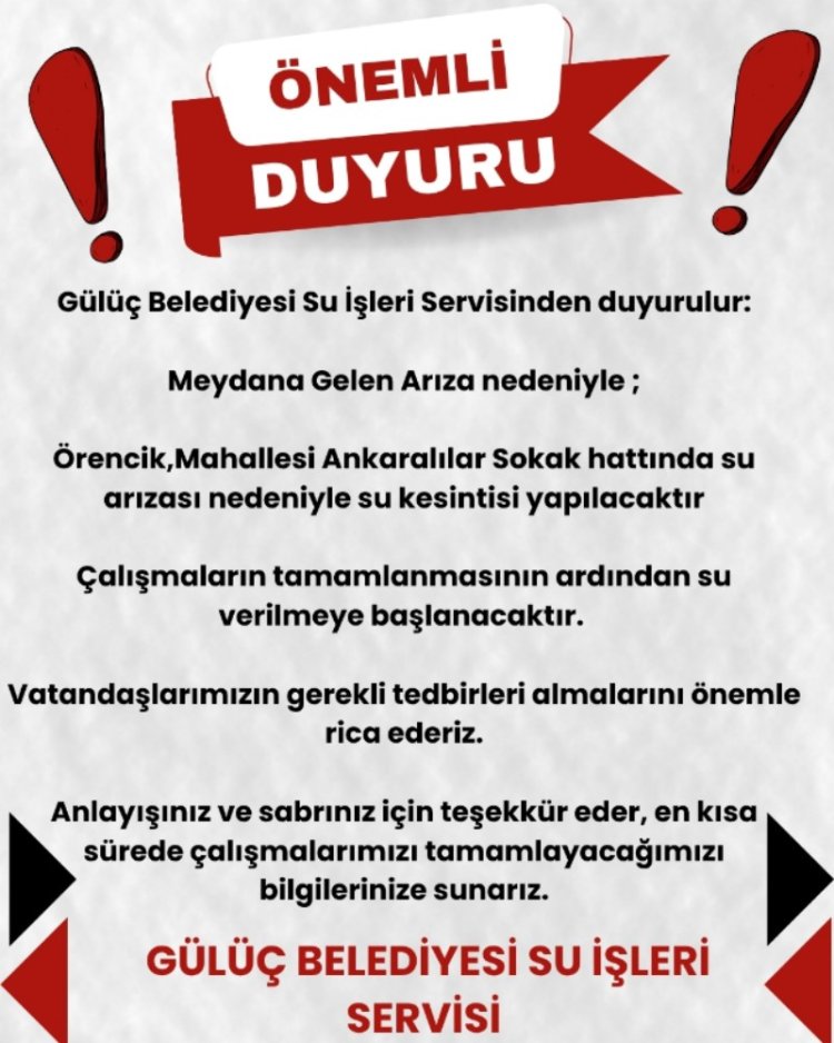 SU İŞLERİ SERVİSİNDEN DUYURULUR
