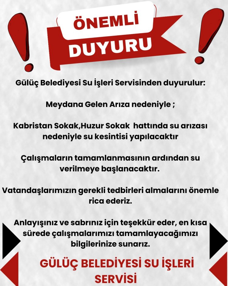 SU İŞLERİ SERVİSİNDEN DUYURULUR...