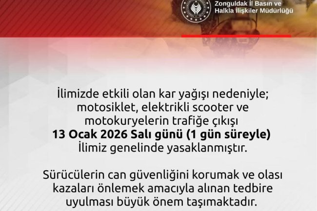 ZONGULDAK VALİLİĞİNDEN DUYURULUR...