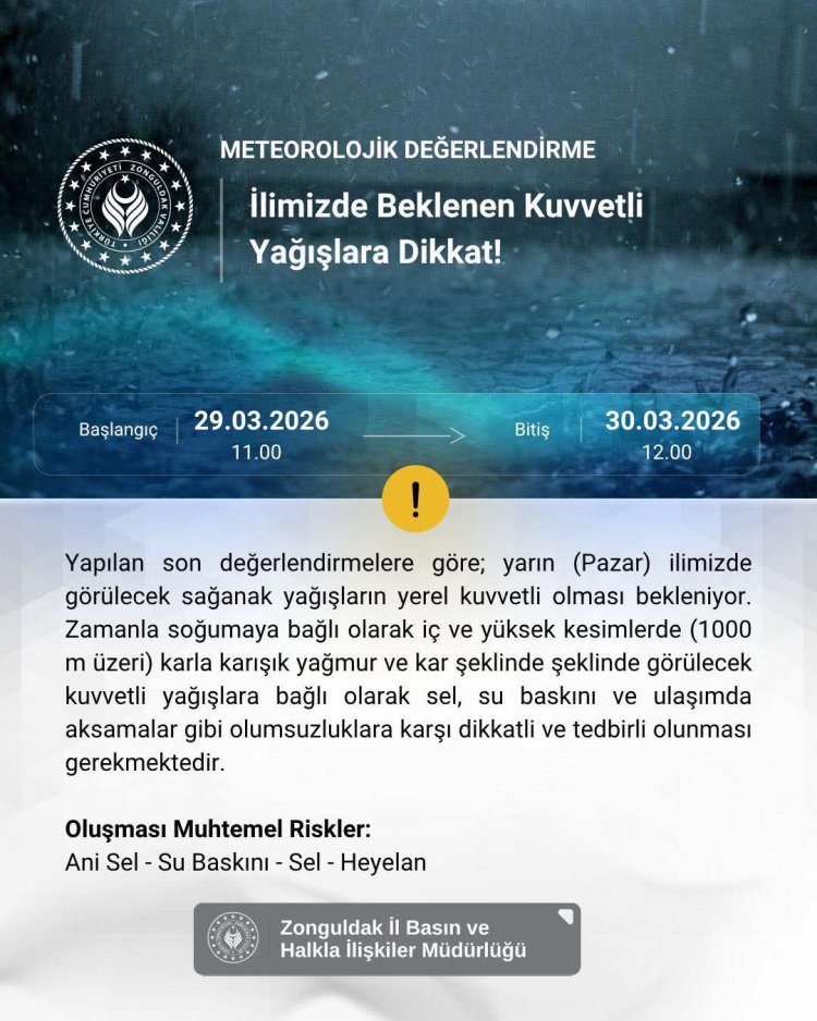 Meteorolojik Uyarı İlimizde Beklenen Kuvvetli Yağışlara Dikkat