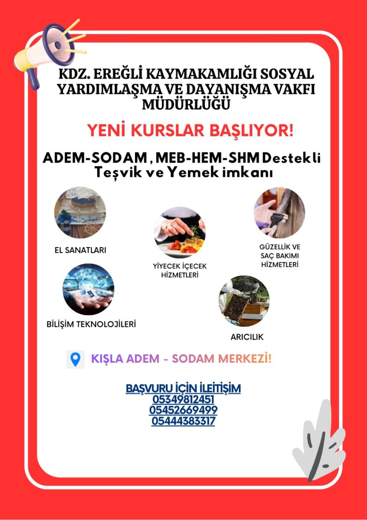 KDZ. EREĞLİ’DE YENİ KURSLAR BAŞLIYOR!