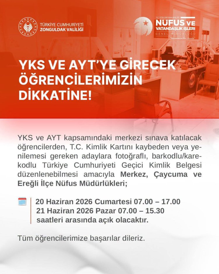 YKS SINAVINA GİRECEK OLAN ÖĞRENCİLERİMİZİN DİKKATİNE...