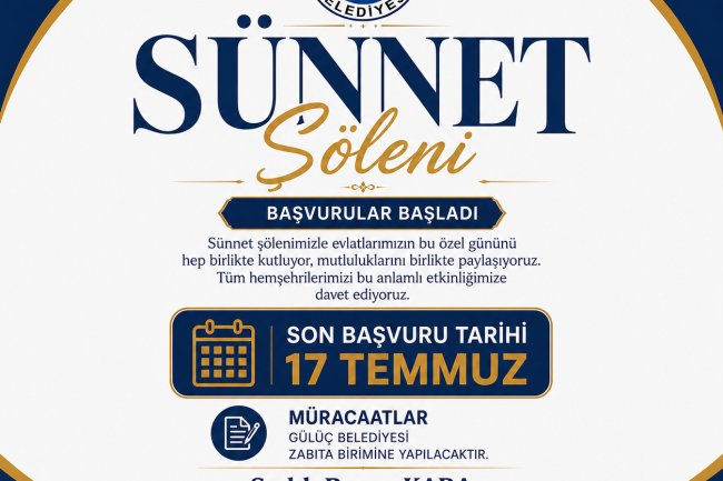 GÜLÜÇ BELEDİYESİ SÜNNET ŞÖLENİ BAŞVURULARI BAŞLADI 