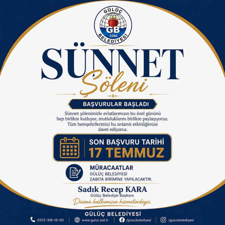 GÜLÜÇ BELEDİYESİ SÜNNET ŞÖLENİ BAŞVURULARI BAŞLADI 