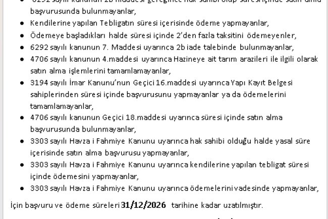 GÜLÜÇ BELEDİYESİNDEN DUYURULUR...