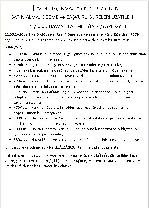 GÜLÜÇ BELEDİYESİNDEN DUYURULUR...