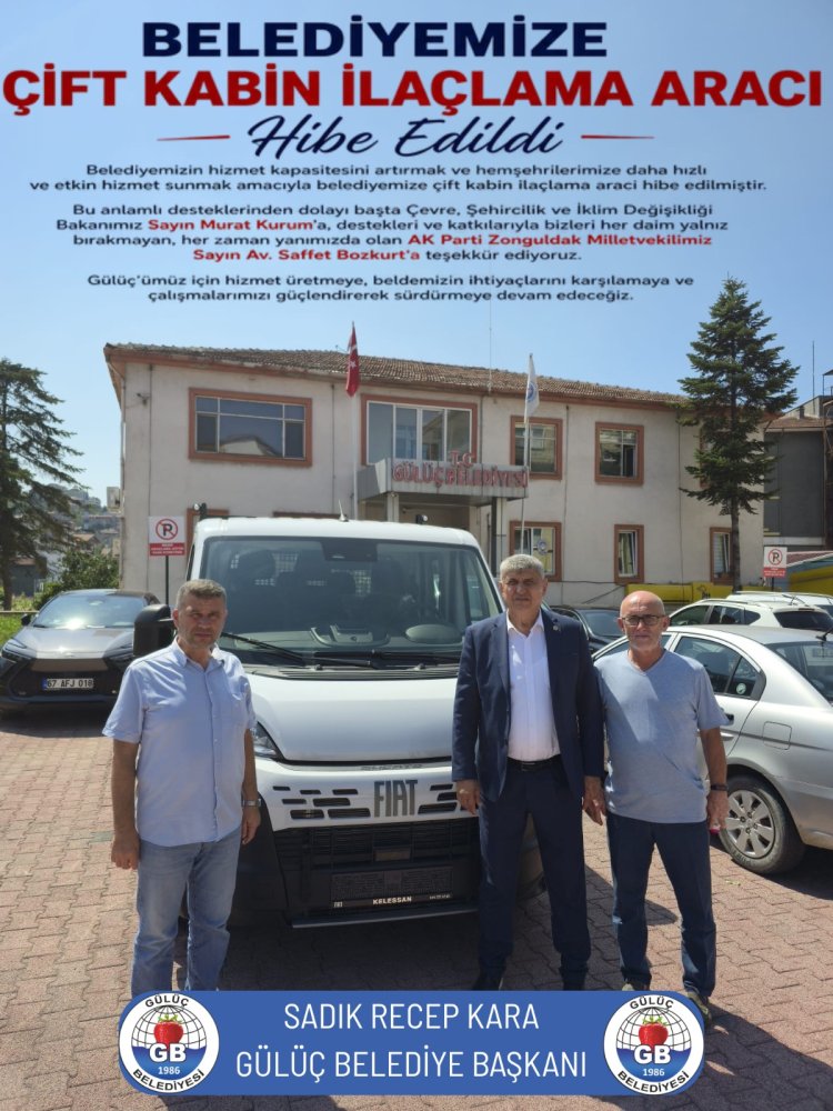 BELDEMİZE ÇİFT KABİN İLAÇLAMALAR ARACI HİBE EDİLDİ.......