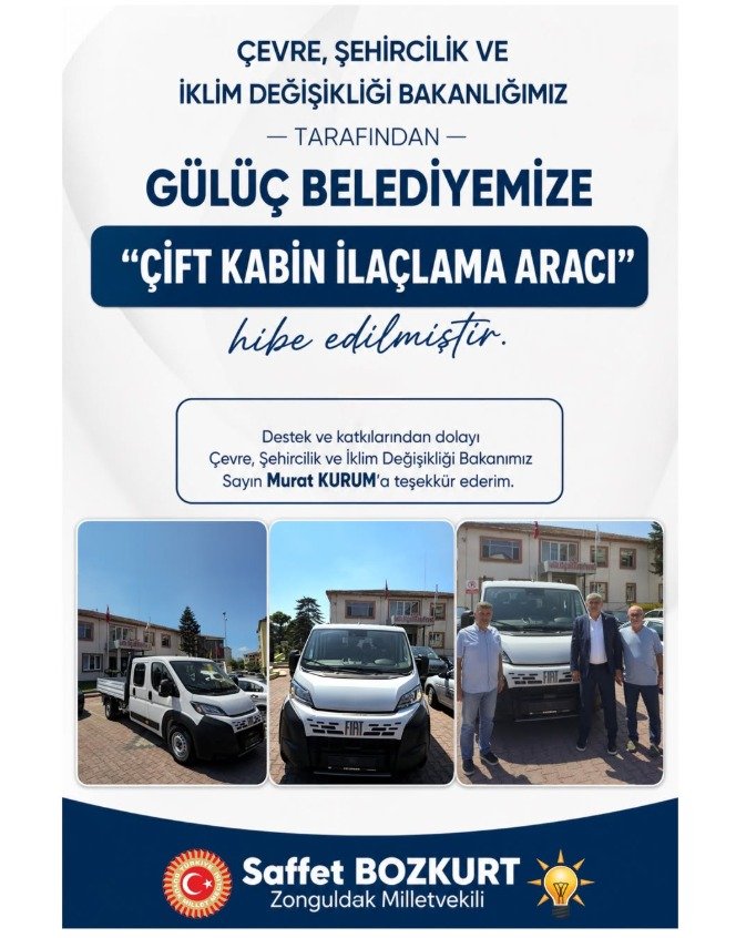 BELDEMİZE ÇİFT KABİN İLAÇLAMALAR ARACI HİBE EDİLDİ.......