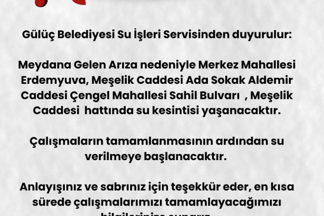 SU İŞLERİ SERVİSİNDEN DUYURULUR...