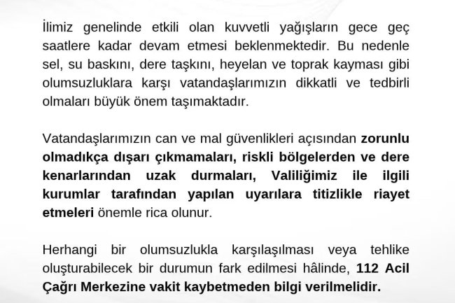 ZONGULDAK VALİLİĞİNDEN DUYURULUR...