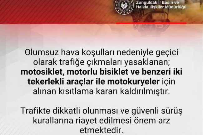 ZONGULDAK VALİLİĞİNDEN DUYURULUR...