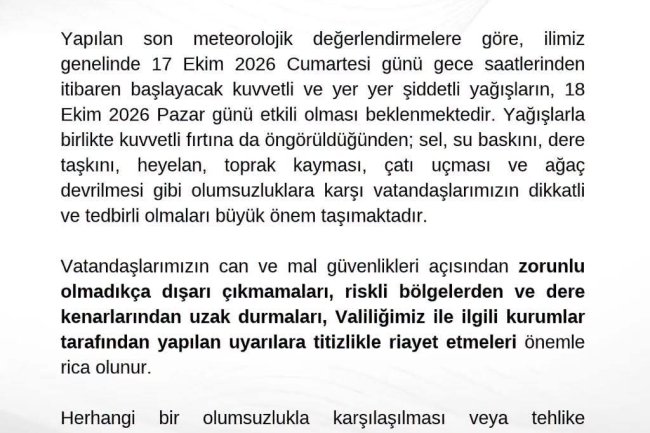ZONGULDAK VALİLİĞİNDEN DUYURULUR...