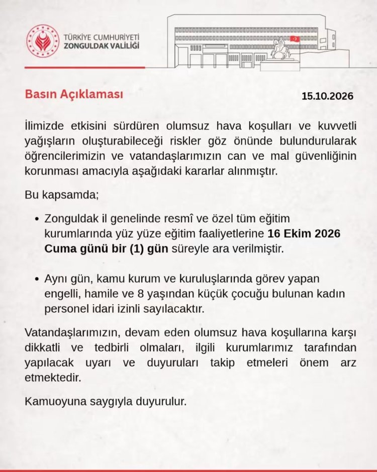 ZONGULDAK VALİLİĞİNDEN DUYURULUR...